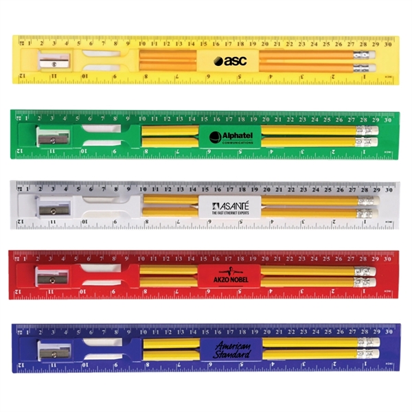 12 Inch Plastic Ruler Stationery Kit with Pencil, Eraser