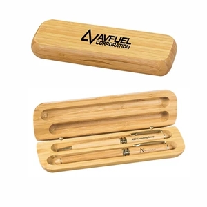 Bamboo Case w/Pen & Rollerball Pen Gift Set
