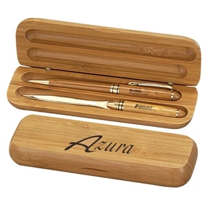 Ballpoint Pen Set, Bamboo Double Well Gift Box