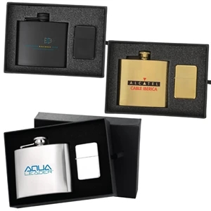 Deluxe 5 oz. Flask and Oil Flip Top Lighter Gift Set