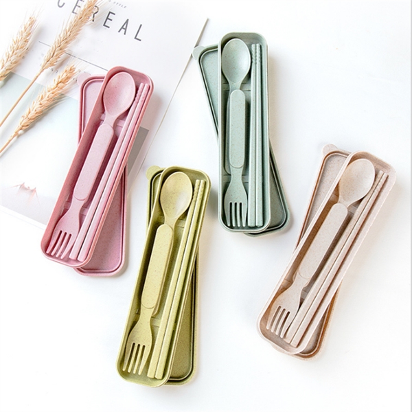 Wheat Straw Spoon Chopstick Fork Tableware set for Travel - Image 1