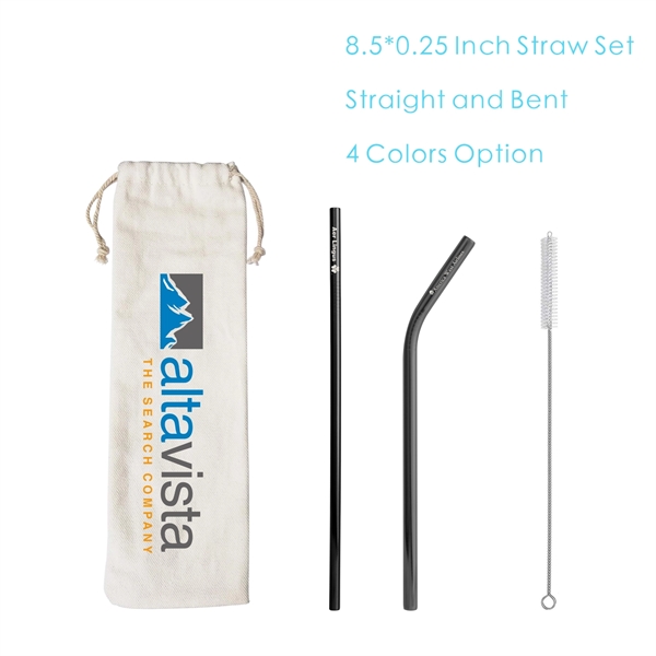 3 Pack Stainless Steel Straw Set with Pouch Brush