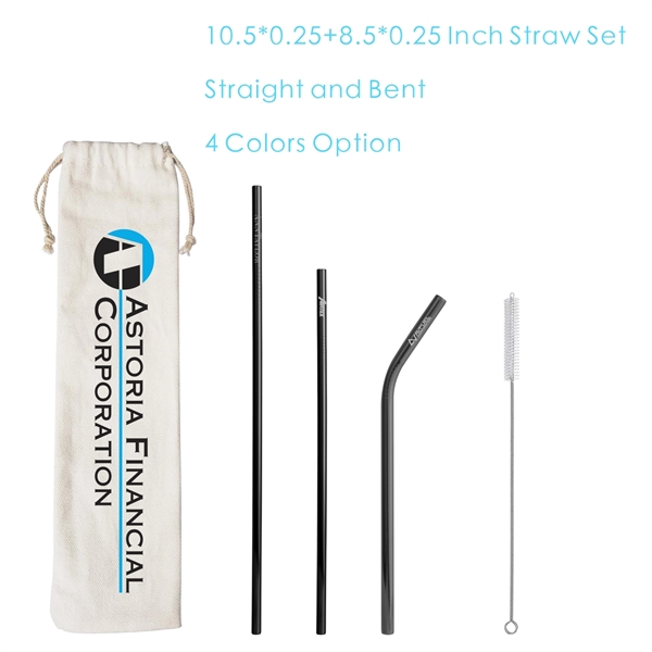4 Pack Stainless Steel Straw Set with Pouch Brush - Image 2