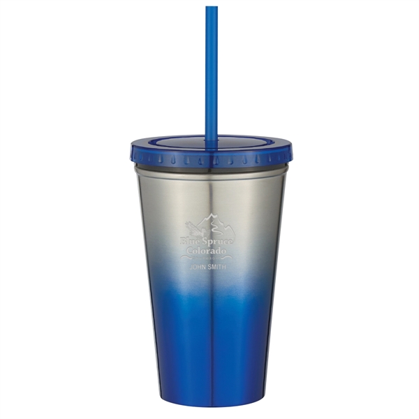 16 Oz. Stainless Steel Double Wall Chroma Tumbler With Straw - Image 2