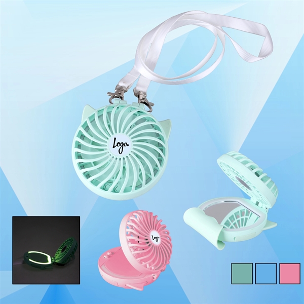 Mini Palm Fan with Mirror and Light - Image 1