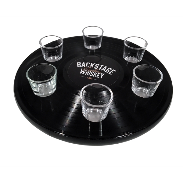 Record Shot Glass Tray with Spinning Base -  No Glassware In