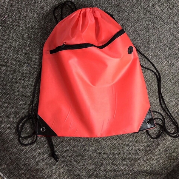 210D Polyester Drawstring Sport Backpack - with Front Zipper - Image 2