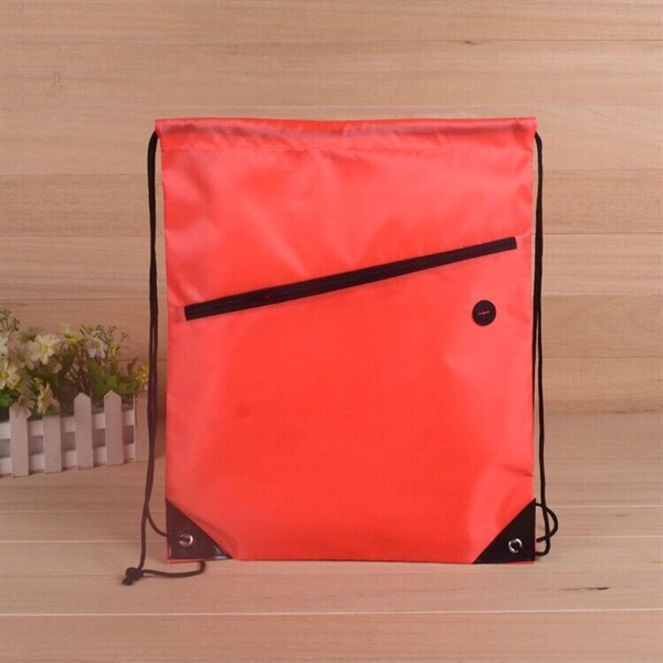 210D Polyester Drawstring Sport Backpack - with Front Zipper - Image 4