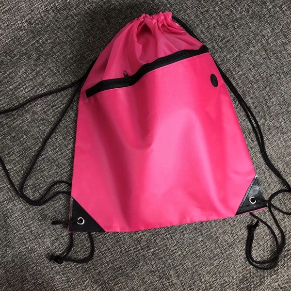 210D Polyester Drawstring Sport Backpack - with Front Zipper - Image 7