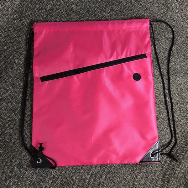 210D Polyester Drawstring Sport Backpack - with Front Zipper - Image 8