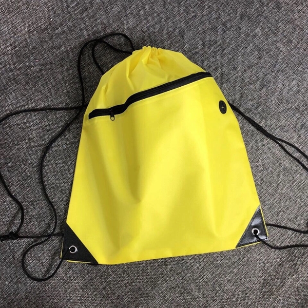 210D Polyester Drawstring Sport Backpack - with Front Zipper - Image 9