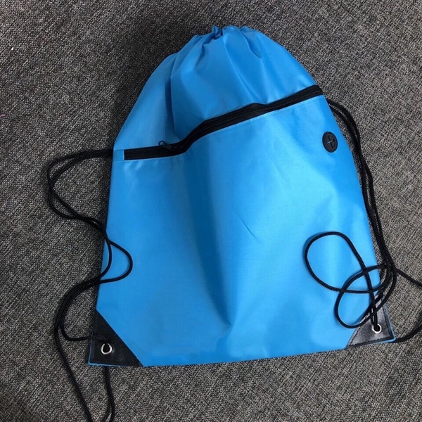 210D Polyester Drawstring Sport Backpack - with Front Zipper - Image 11
