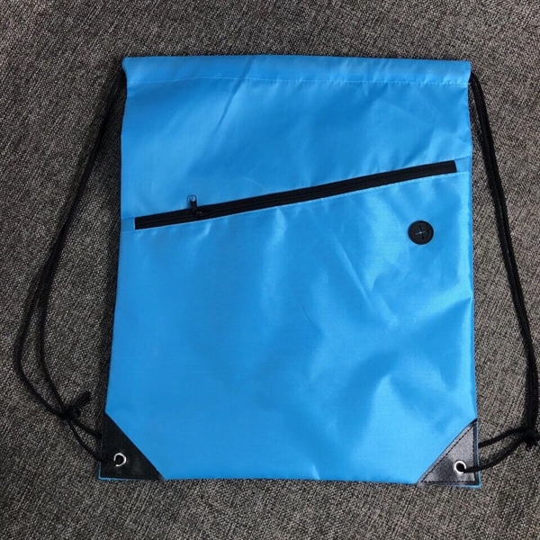 210D Polyester Drawstring Sport Backpack - with Front Zipper - Image 12