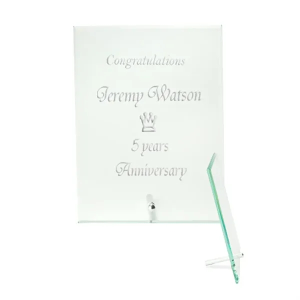 Small Jade Glass Plaque Award with Stand - Image 1