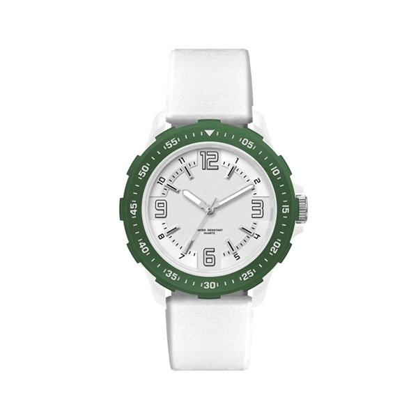 Unisex Sport Watch Colored Bezel with White Silicone Strap - Image 3