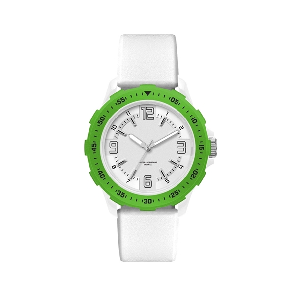 Unisex Sport Watch Colored Bezel with White Silicone Strap - Image 4