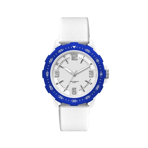 Unisex Sport Watch Colored Bezel with White Silicone Strap - Image 5
