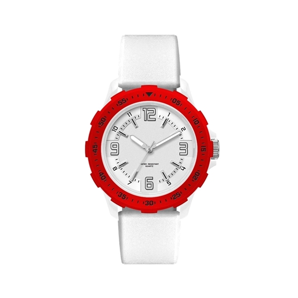 Unisex Sport Watch Colored Bezel with White Silicone Strap - Image 6