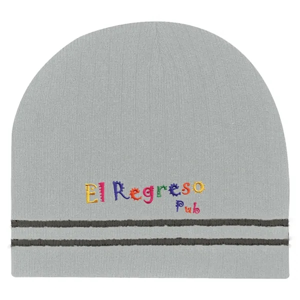 Ribbed Knit Beanie with Double Stripe - Image 3