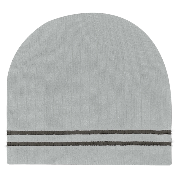 Ribbed Knit Beanie with Double Stripe - Image 4