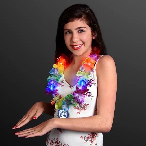 LED Rainbow Flower Lei Party Necklace with Medallion - Image 3