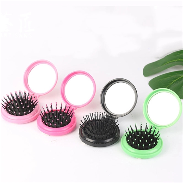 2 in 1 Portable Foldable Travel Round 3" Mirror Comb - Image 1