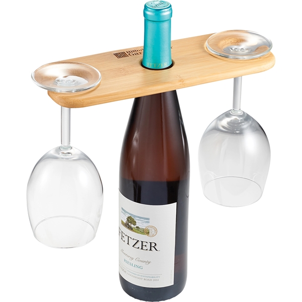 Bamboo Wine Bottle and Glasses Valet - Image 2