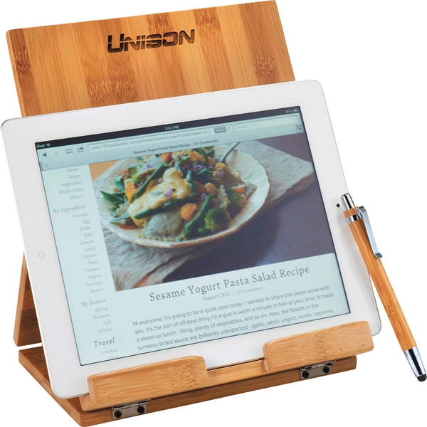 Tablet or Recipe Book Stand with Ballpoint Stylus - Image 1