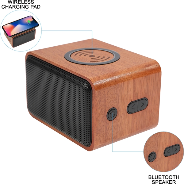Wood Bluetooth Speaker with Wireless Charging Pad - Image 2