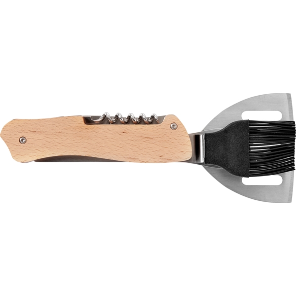 5-in-1 BBQ Tool with Natural Wood Handle - Image 3