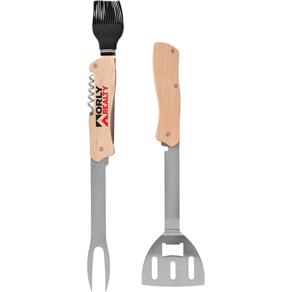 5-in-1 BBQ Tool with Natural Wood Handle - Image 4