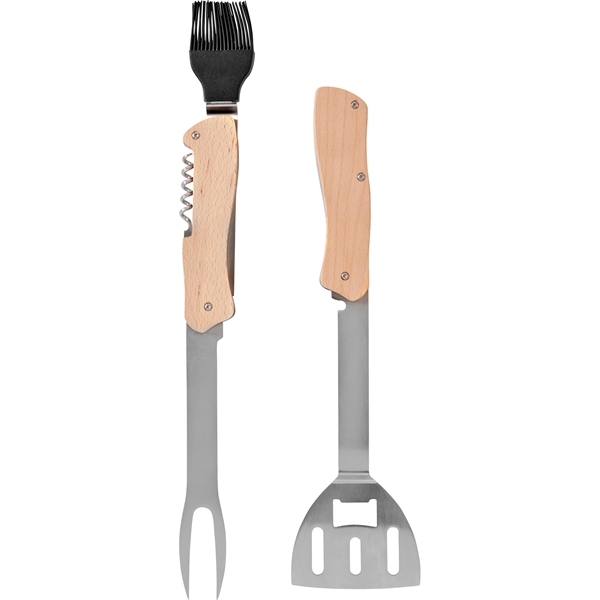 5-in-1 BBQ Tool with Natural Wood Handle - Image 5
