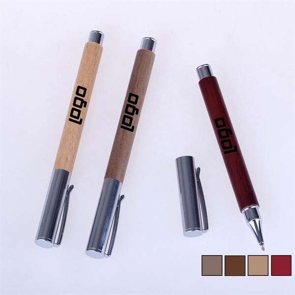 Business Rollerball Pen with Wooden Barrel - Image 1