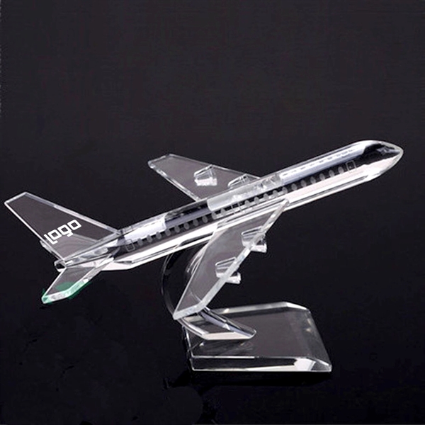 9 1/16" x 7 7/8" x 5 1/8" Crystal Airplane Award - Image 1