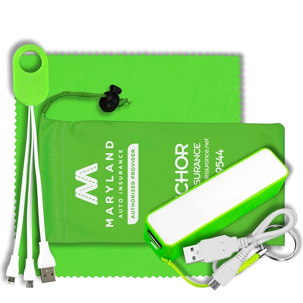 Mobile Tech Power Bank Accessory Kit w/ Cloth in Cinch Pouch - Image 3