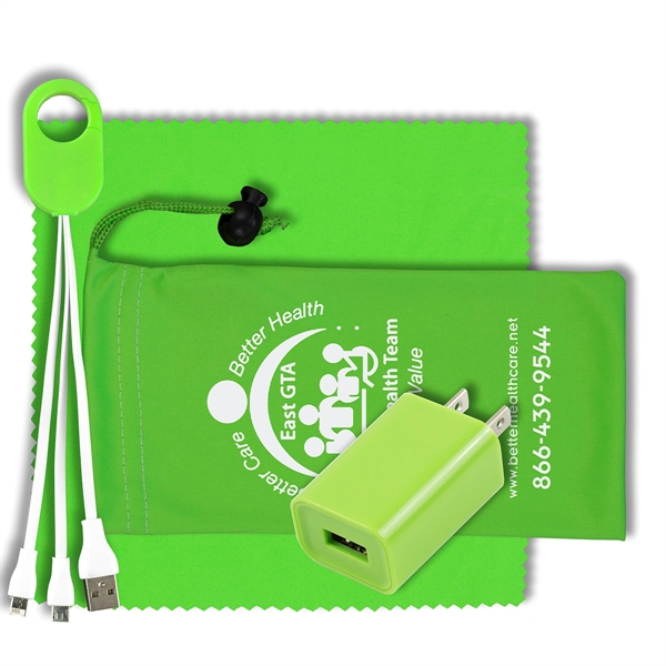 Mobile Tech Wall Charging Kit in Microfiber Cinch Pouch - Image 5