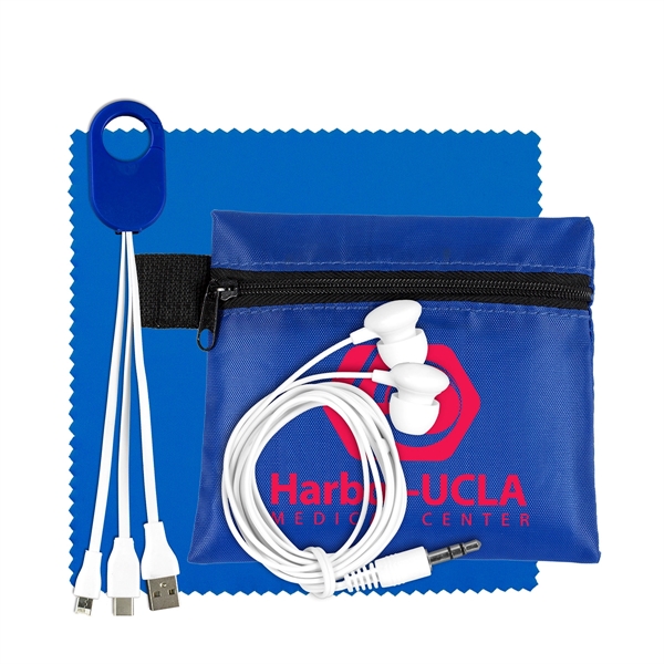 Mobile Tech Charging Cables and Earbud Kit in Zipper Pouch - Image 2