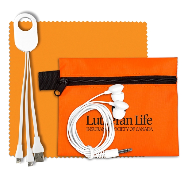 Mobile Tech Charging Cables and Earbud Kit in Zipper Pouch - Image 5