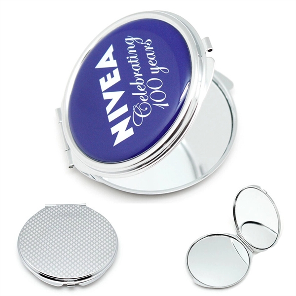 Round Metal Full Color Cosmetic Pocket Mirror - Image 1
