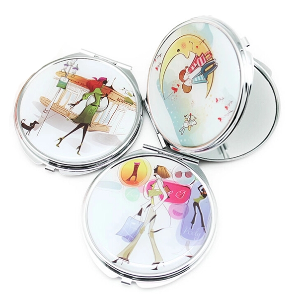 Round Metal Full Color Cosmetic Pocket Mirror - Image 2