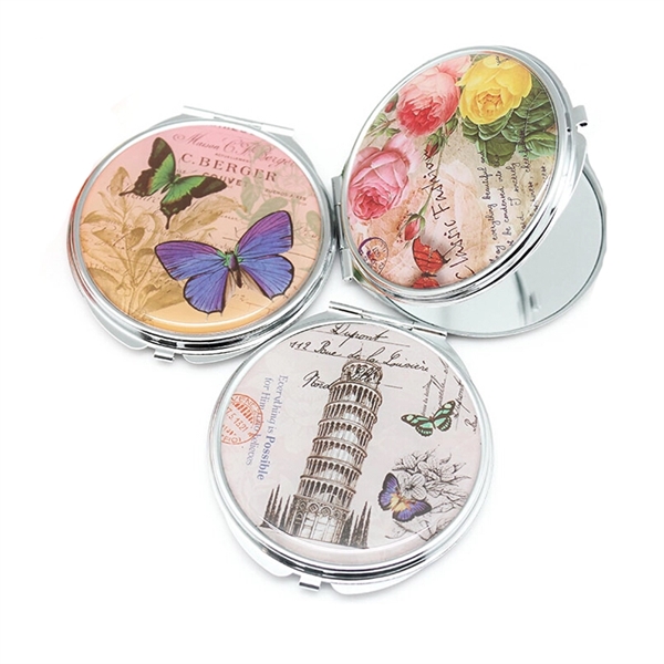 Round Metal Full Color Cosmetic Pocket Mirror - Image 3