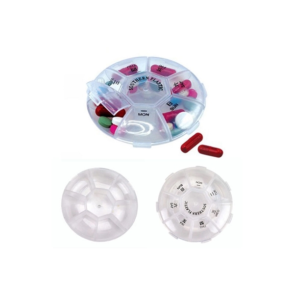 Round 7 Day Pill Case Or Pill Box With 7 Compartments - Image 1