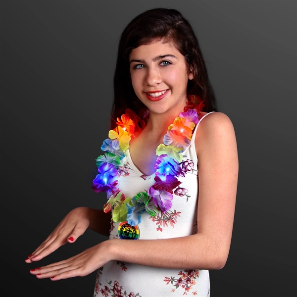 LED Rainbow Flower Lei Party Necklace with Medallion - Image 15