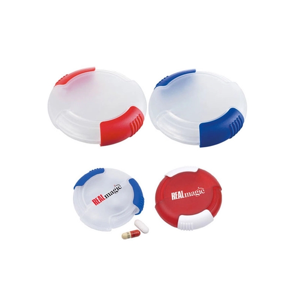 Round Shape Double Slide Travel Pill Box With 2 Compartments - Image 2