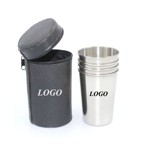 Stainless Steel Drinking Cup Set Including 4 Cups And One Zi - Image 1