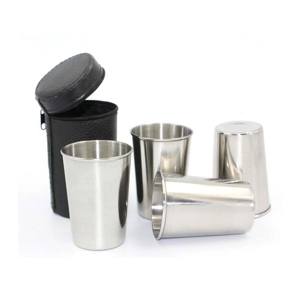 Stainless Steel Drinking Cup Set Including 4 Cups And One Zi - Image 2