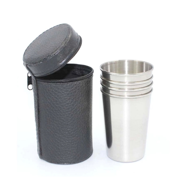 Stainless Steel Drinking Cup Set Including 4 Cups And One Zi - Image 4