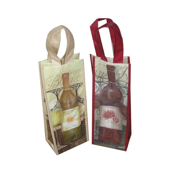 Laminated Single Wine Bottle Non-woven Tote Bag - Image 1