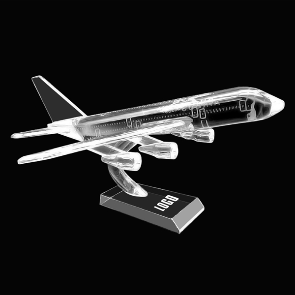 9 1/16" x 9 1/16" x 5 1/2" Crystal Air Plane Award - Image 1