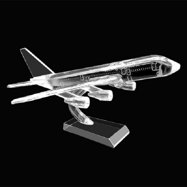 9 1/16" x 9 1/16" x 5 1/2" Crystal Air Plane Award - Image 2